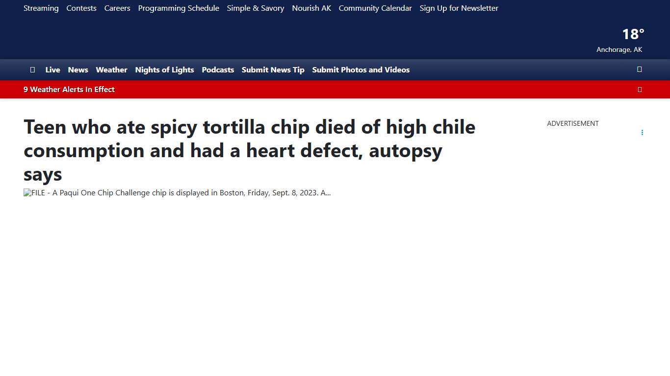 Teen who ate spicy tortilla chip died of high chile consumption and had a heart defect, autopsy says