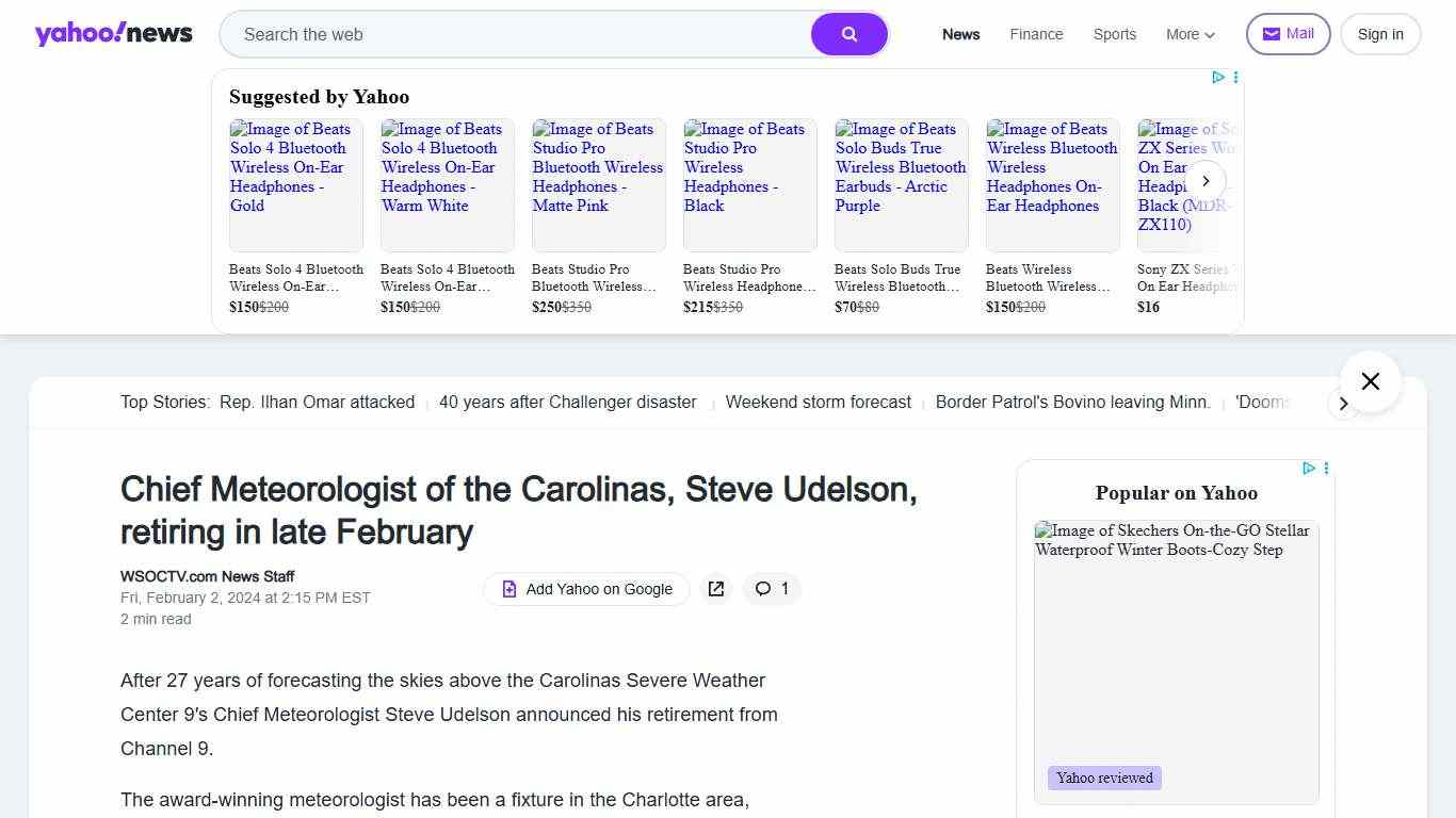 Chief Meteorologist of the Carolinas, Steve Udelson, retiring in late February